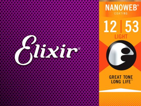 Elixir 16052 NANOWEB Phosphor Bronze 12-53 Light Acoustic Strings For Discount