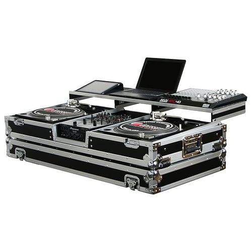 Odyssey FZGSPBM10W Universal Format DJ Mixer and Two Battle Position Turntables Flight Coffin Case w Full Glide Platform - 10″ For Discount