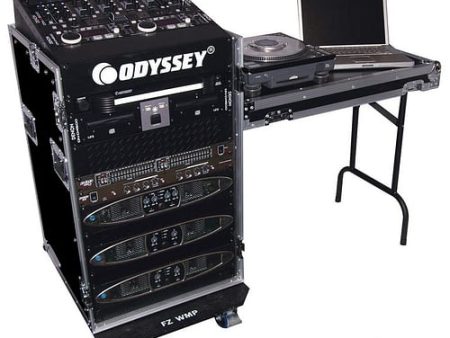 Odyssey FZ1116WDLX - 11U Top Slanted 16U Vertical Pro Combo Rack with Side Table and Casters Online Sale