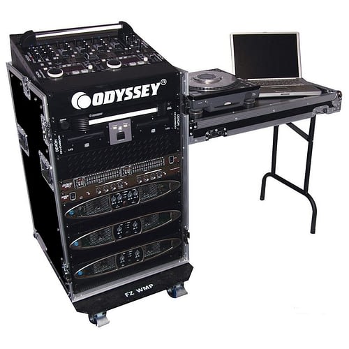 Odyssey FZ1116WDLX - 11U Top Slanted 16U Vertical Pro Combo Rack with Side Table and Casters Online Sale