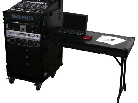 Odyssey FZ1116WDLXBL - Black 11U Top Slanted 16U Vertical Pro Combo Rack with Side Table and Casters Sale