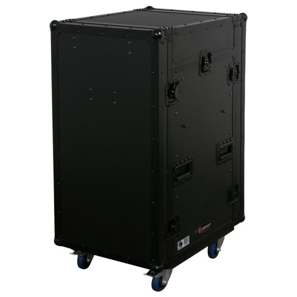 Odyssey FZ1116WDLXBL - Black 11U Top Slanted 16U Vertical Pro Combo Rack with Side Table and Casters Sale