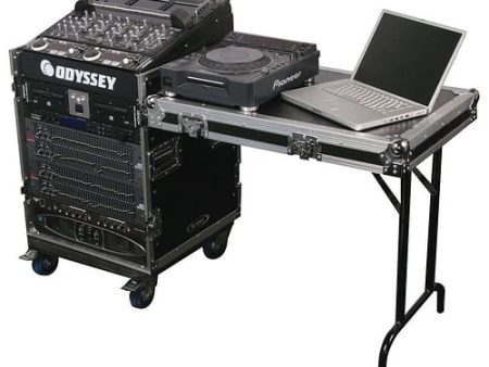 Odyssey FZ1112WDLX - 11U Top Slanted 12U Vertical Pro Combo Rack with Side Table and Casters For Sale